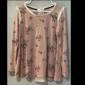 Juniors Long Sleeve Floral Lace Top Size Large